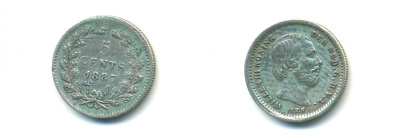 НИДЕРЛАНДЫ 5 ЦЕНТОВ 1887 ВИЛЛЕМ III KM 91 серебро XF 84-918