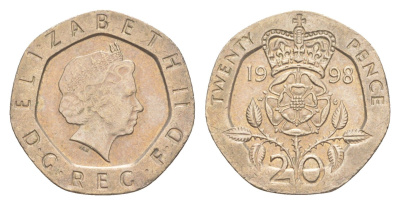 Великобритания 20 пенсов 1998 Елизавета II (1952-2022) KM 990, Spink 4630 (G3) медно-никель 4639-917