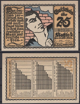 Кала 25 пфеннигов 1921 Экономика Цены Молоко Масло Яйца Grabowski 668.7-2/12 бумага UNC (пресс) 8601-13-4-1