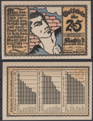 Кала 25 пфеннигов 1921 Экономика Цены Молоко Масло Яйца Grabowski 668.7-2/12 бумага UNC (пресс) 8601-13-4-1