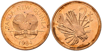 Папуа-Новая Гвинея 2 тойя 1984 Елизавета II (1953-) KM 2 бронза 4571-421