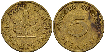 ФРГ 5 пфеннигов 1975 J J.382, KM 107 сталь плакированная латунью    4598-957
