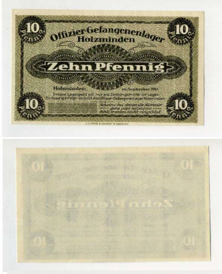Германия 10 пфеннигов 1917 Хольцминден (Брауншвейг), лагерь военнопленных офицеров C-3131, Tieste 385.03 бумага UNC (пресс) 504-67-1-1