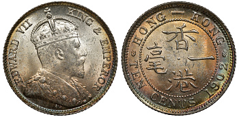 Гонконг 10 центов 1902 Эдуард VII (1901-1910) KM 13 серебро UNC 91-757