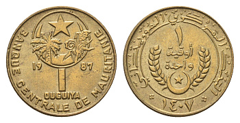 Мавритания 1 угия 1987 KM 6 алюминиевая бронза UNC 4669-451