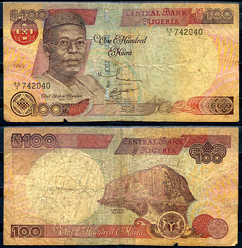 Нигерия 100 найра 1999 Обафеми Аволово, гора Зума Pick 28 a бумага 8592-23-2-2