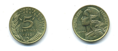ФРАНЦИЯ 5 САНТИМОВ 1980 ТИП MARIANNE KM 933 медь алюминий никель 84-1543