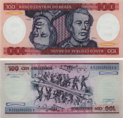 БРАЗИЛИЯ 100 КРУЗЕЙРО 1984 ПОДПИСЬ 21, ГЕОРЦОГ КАКСИАС Pick 198b бумага UNC (ПРЕСС) 8605-47-1-2