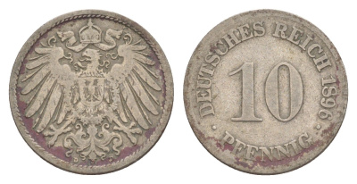 Германия 10 пфеннигов 1896 D, Вильгельм II (1888-1918) KM 12, J. 13 медно-никель 4640-233