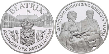Нидерланды медаль ND королева Беатрикс, 30 апреля 1980 года инаугурация королевы Беатрикс, диаметр 38,5 мм., вес 22,12 гр.  серебро  PROOF  1078-6-41