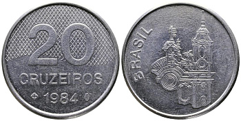 Бразилия 20 крузейро 1984 собор KM 593.1 нержавеющая сталь 3336-857