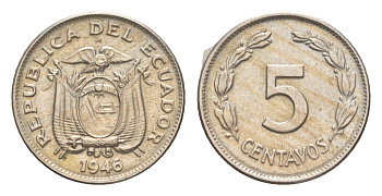 Эквадор 5 сентаво 1946 KM 75b медно-никель UNC 4643-1124