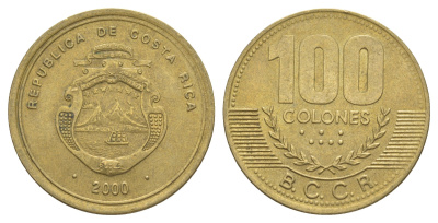 Коста-Рика 100 колонов 2000 KM 240 алюминиевая бронза 4631-814