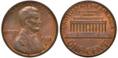 США 1 ЦЕНТ 1981 D, ЛИНКОЛЬН KM 201 медь цинк 72-1026