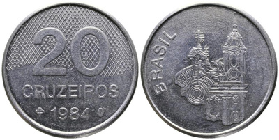 Бразилия 20 крузейро 1984 собор KM 593.1 нержавеющая сталь 3336-857