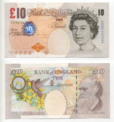 АНГЛИЯ 10 ФУНТОВ 2004 ЧАРЛЬЗ ДАРВИН, ПОДПИСЬ BALLEY Pick 389c бумага UNC (ПРЕСС) 6266-17-1-1