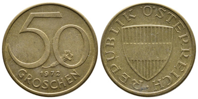 Австрия 50 грошей 1972 KM 2885 алюминиевая бронза 26-1465