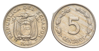 Эквадор 5 сентаво 1946 KM 75b медно-никель UNC 4643-1124