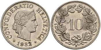 Швейцария 10 раппенов 1982 KM 27 медно-никель 4189-428