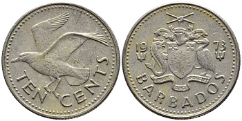 Барбадос 10 центов 1979 смеющаяся (Ацтекская) чайка KM 12 медно-никель 4396-1166