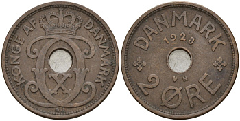 Дания 2 эре 1928 Кристиан X (1912-1947) KM 827 бронза 4147-451