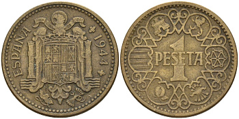 Испания 1 песета 1944 национальное правительство (1939 - 1947) KM 767 алюминиевая бронза 4155-315