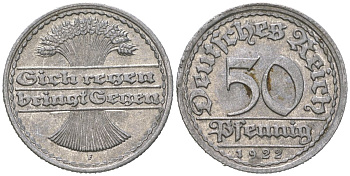 Германия 50 пфеннигов 1922 F KM 27, J. 301 алюминий 113-1033