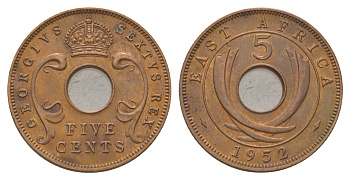 Британская Восточная Африка 5 центов 1952 Георг VI (1936-1952) KM 33 бронза 4626-721