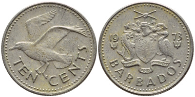 Барбадос 10 центов 1979 смеющаяся (Ацтекская) чайка KM 12 медно-никель 4396-1166
