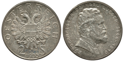 Австрия 2 шиллинга 1935 25 лет со дня смерти Карла Люгера KM 2855 серебро 413-1231