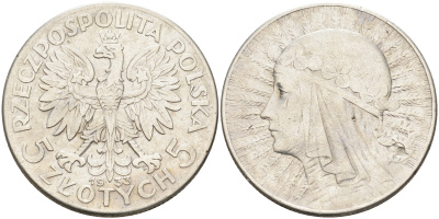 Польша 5 злотых 1933 w, королева Ядвига KM 21 серебро 4589-833