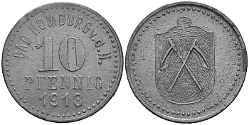 ГЕССЕН-НАССАУ, БАД ХОМБУРГ ХОХЕ 10 ПФЕННИГОВ 1918 НОТГЕЛЬД цинк 75-1426