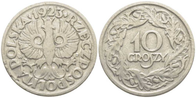 ПОЛЬША 10 ГРОШЕЙ 1923 KM 11 никель 112-622