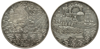 Австрия 500 шиллингов 1993 Гальштат и район озер KM 3011 серебро UNC 413-4532