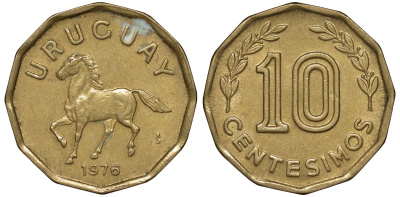 Уругвай 10 сентесимо 1976 KM 66 алюминиевая бронза 4164-619