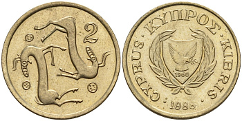 Кипр 2 цента 1988 KM 54.2 никель латунь 4174-1243
