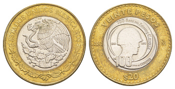 Мексика 20 песо 2013 100 лет Мексиканской армии KM 969 биметалл aUNC 4634-242