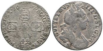 Англия 6 пенсов 1697 N, Вильгельм III (1694-1702) KM 484.16, Spink 3535 серебро 1518-845
