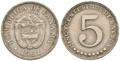 Панама 5 сентесимо 1961 KM 23.1 медно-никель 60-1146