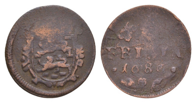 Нидерланды, Голландская Республика, Фрисландия 1 дуит 1686 KM 61 медь 4655-557