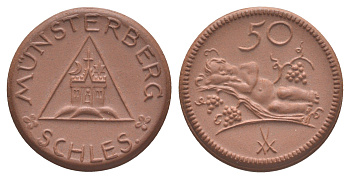 Мюнстерберг 50 пфеннигов ND (1921) Men05 18133.14, Scheuch 204a фарфор 1094-10-31