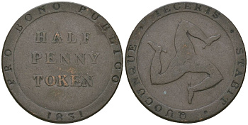 Остров Мэн 1/2 пенни 1831 Уильям Каллистер KM Tn21 медь 94-821