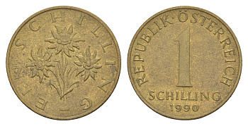 Австрия 1 шиллинг 1990 KM 2886 алюминиевая бронза 4551-417