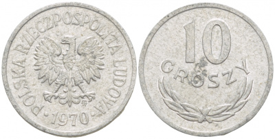 ПОЛЬША 10 ГРОШЕЙ 1970 MW KM АА47 алюминий 4549-264