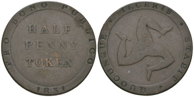 Остров Мэн 1/2 пенни 1831 Уильям Каллистер KM Tn21 медь 94-821