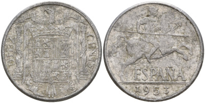 Испания 10 сентимо 1953 Франсиско Франко (1939 - 1975) KM 766 алюминий 4155-246