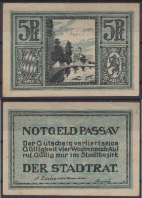 Пассау 5 пфеннигов 1921 Grabowski P7.13a бумага UNC (пресс) 2193-49-1-1