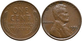 США 1 ЦЕНТ 1955 D, ЛИНКОЛЬН KM А132 медь цинк 46-915