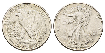 США 1/2 доллара (50 центов) 1947 D KM 142 серебро 3711-1144