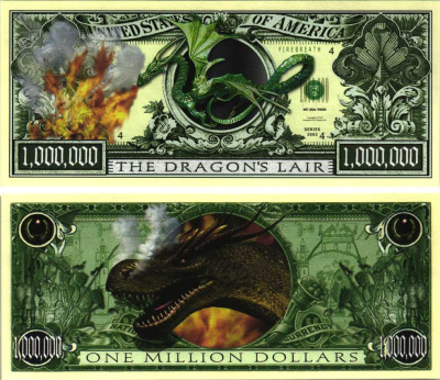 США 1000000 ДОЛЛАРОВ 2002 СУВЕНИРНАЯ БАНКНОТА, ЛУННЫЙ КАЛЕНДАРЬ, ГОД ДРАКОНА бумага UNC (ПРЕСС) 7198-43-1-1
